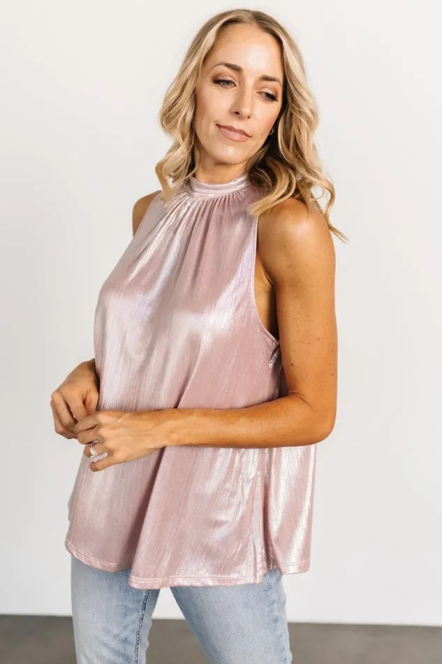 Women Halo Shimmer Tank Top Pink Baltic Born Blouses and Shirts