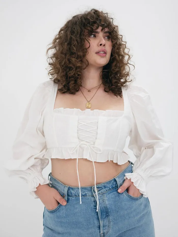 Women Heather Long Sleeve Corset Top White For Love and Lemons Tops Women Heather Long Sleeve Corset Top White For Love and Lemons Tops