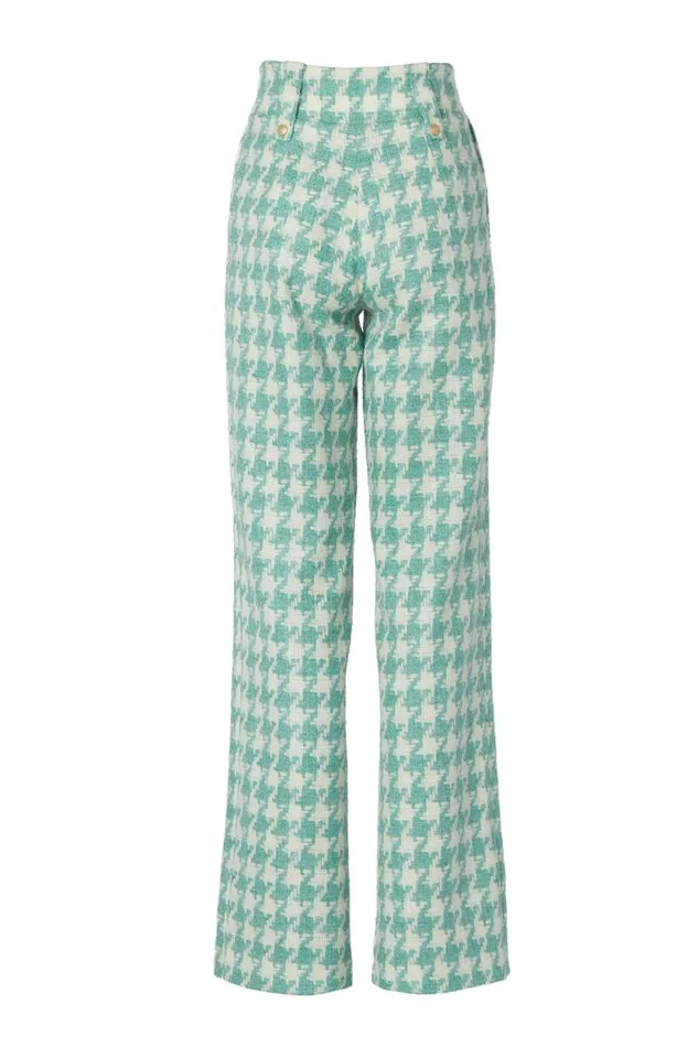 Women High Waisted Straight Trouser Large Scale Teal Houndstooth Holland Cooper Tailoring Women High Waisted Straight Trouser Large Scale Teal Houndstooth Holland Cooper Tailoring