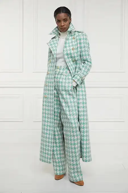 Women High Waisted Straight Trouser Large Scale Teal Houndstooth Holland Cooper Tailoring Women High Waisted Straight Trouser Large Scale Teal Houndstooth Holland Cooper Tailoring