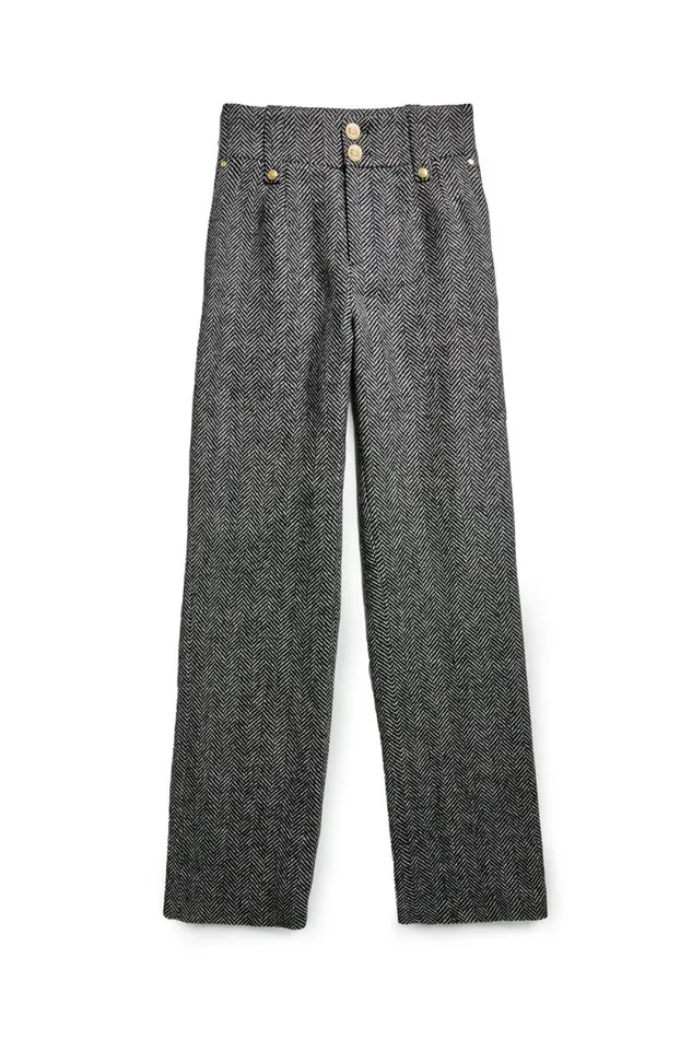 Women High Waisted Wide Leg Trouser Wide Tooth Black Herringbone Holland Cooper Tailoring Women High Waisted Wide Leg Trouser Wide Tooth Black Herringbone Holland Cooper Tailoring