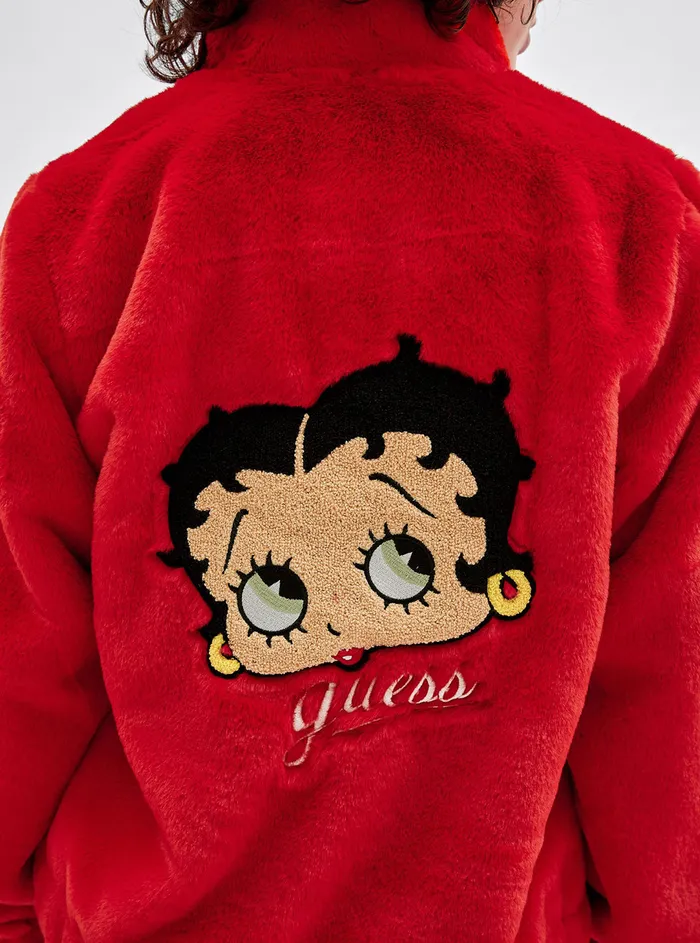 Women Jackets and Coats GUESS Guess Originals X Betty Boop Red Faux Fur Jacket Women Jackets and Coats GUESS Guess Originals X Betty Boop Red Faux Fur Jacket