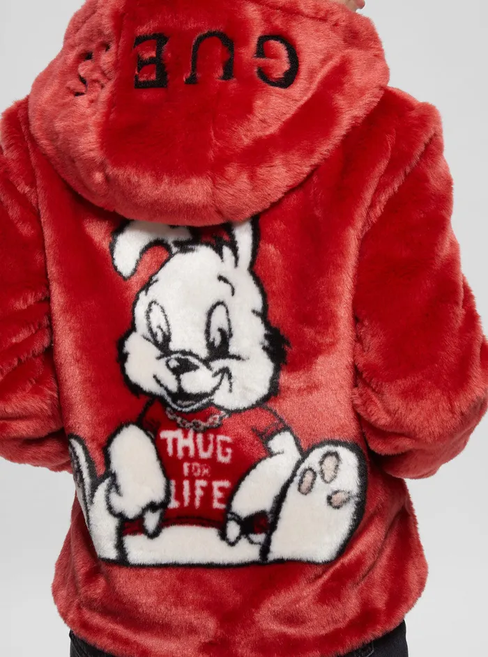 Women Jackets and Coats GUESS Red Dalila Faux Fur Jacket Women Jackets and Coats GUESS Red Dalila Faux Fur Jacket