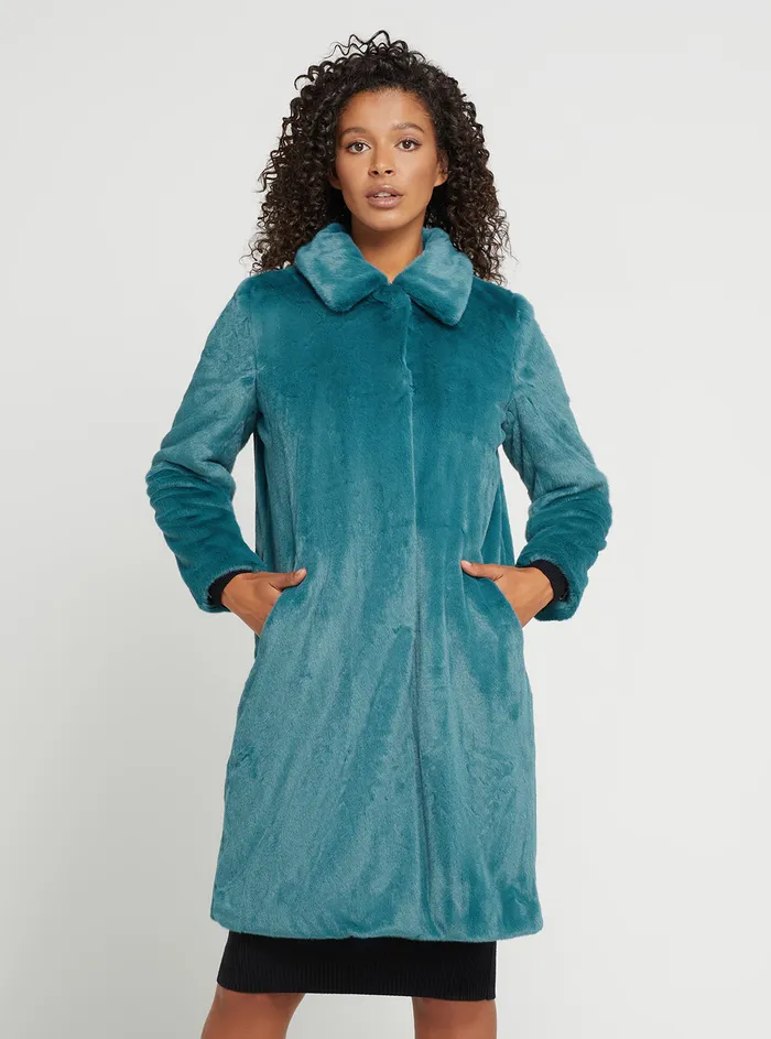 Women Jackets and Coats GUESS Teal Faux Fur Simonne Coat