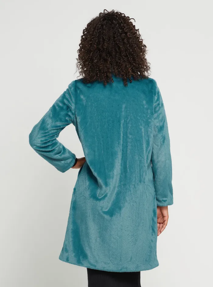 Women Jackets and Coats GUESS Teal Faux Fur Simonne Coat Women Jackets and Coats GUESS Teal Faux Fur Simonne Coat