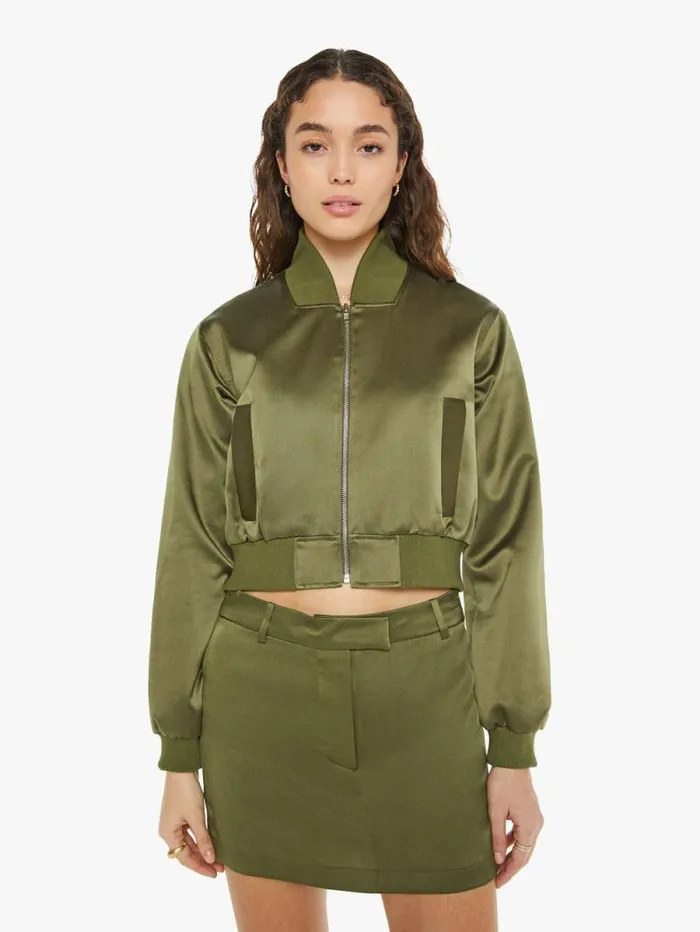Women Jackets Mother Denim Cala Shrunken Bomber Olive