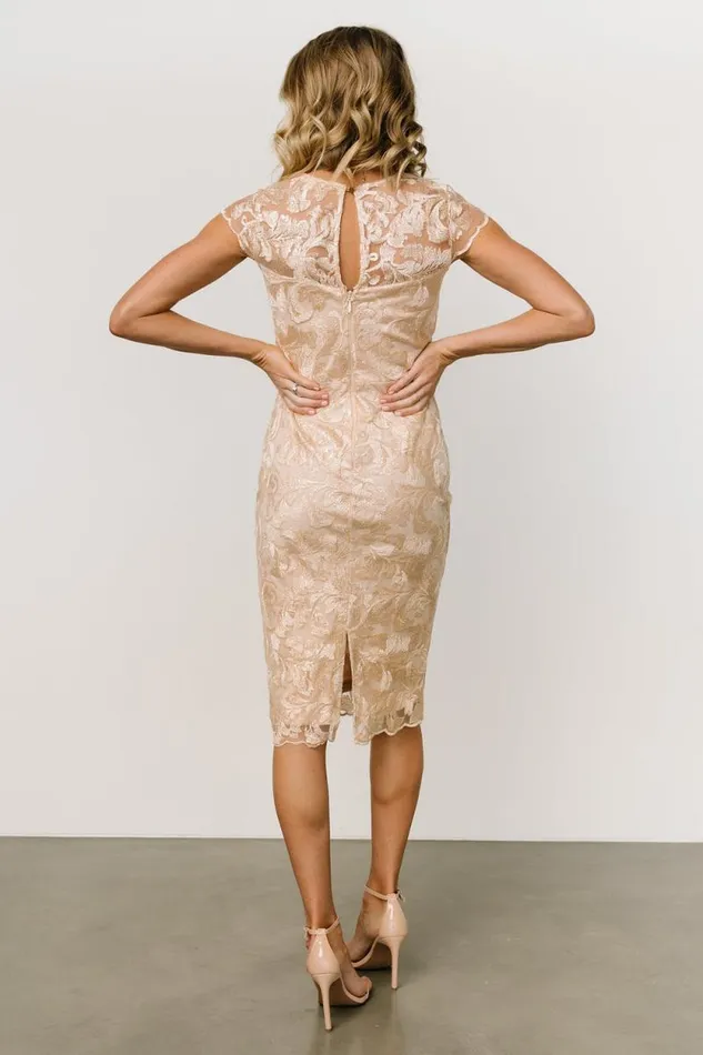 Women Jacqueline Embossed Midi Dress Champagne Baltic Born Embellished and Sequined Women Jacqueline Embossed Midi Dress Champagne Baltic Born Embellished and Sequined