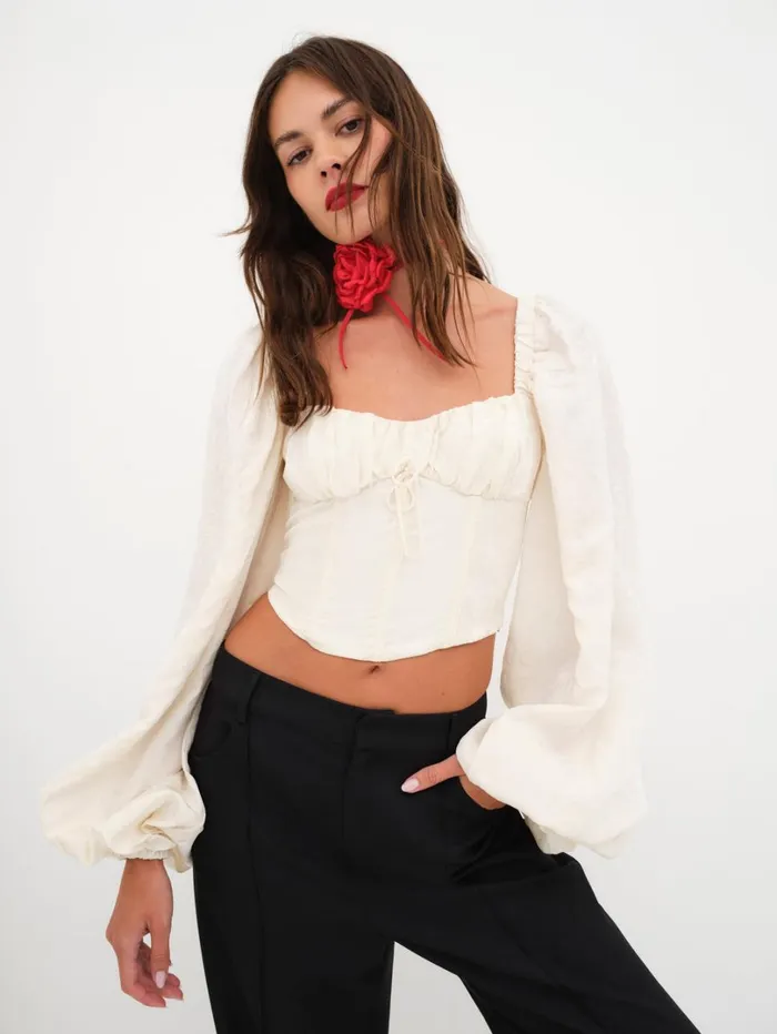 Women Janet Long Sleeve Corset Top Ivory For Love and Lemons Tops