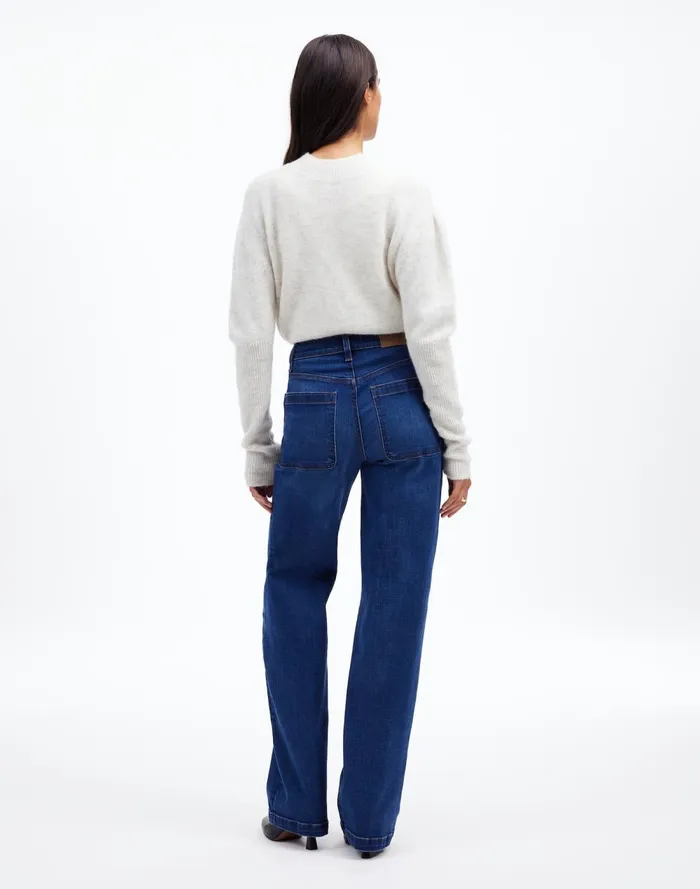 Women Jeans Madewell The Emmett WideLeg Full Length Jean Patch Pocket Edition Allentown Wash