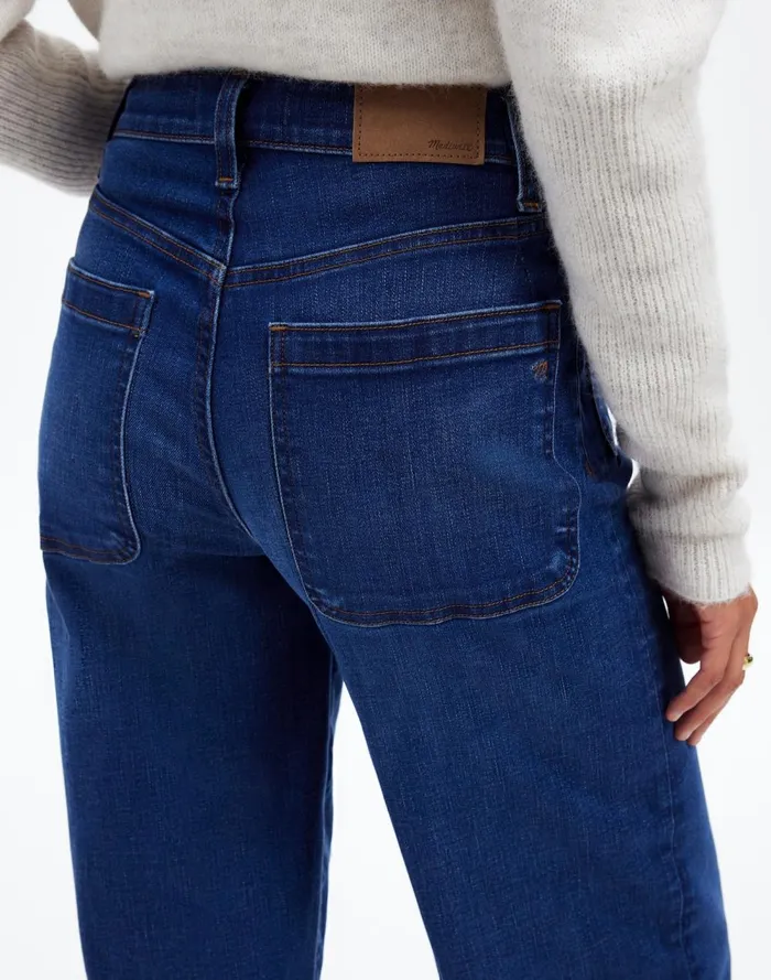 Women Jeans Madewell The Emmett WideLeg Full Length Jean Patch Pocket Edition Allentown Wash