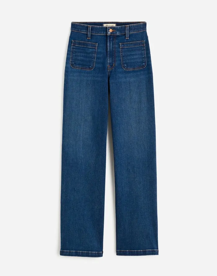 Women Jeans Madewell The Emmett WideLeg Full Length Jean Patch Pocket Edition Allentown Wash