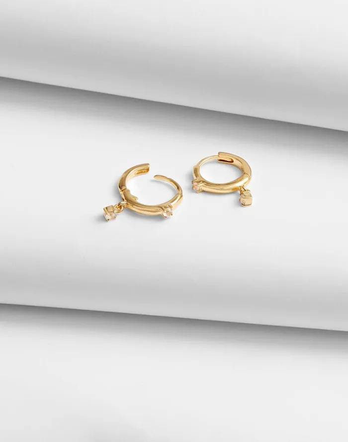Women Jewelry Madewell DemiFine Sapphire Charm Huggie Hoop Earrings 14k Gold