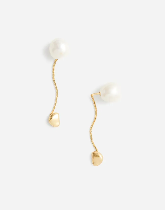 Women Jewelry Madewell Freshwater Pearl Organic Stud Threader Earrings Vintage Gold