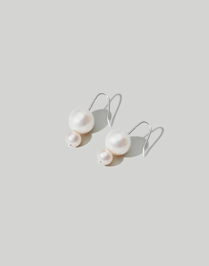 Women Jewelry Madewell Maslo Jewelry Double Orb Pearl Earrings Silver