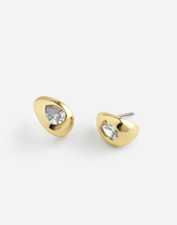 Women Jewelry Madewell Pear Crystal Huggie Hoop Earrings Pale Gold