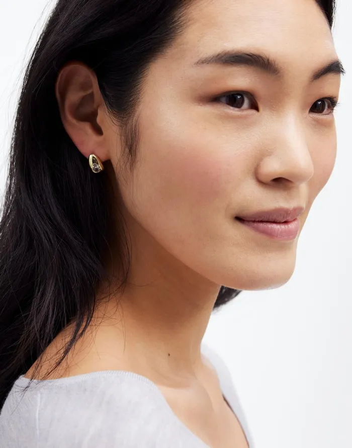 Women Jewelry Madewell Pear Crystal Huggie Hoop Earrings Pale Gold