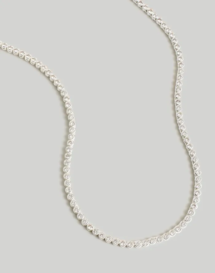 Women Jewelry Madewell The Tennis Collection Bezel Set Crystal Necklace Polished Silver