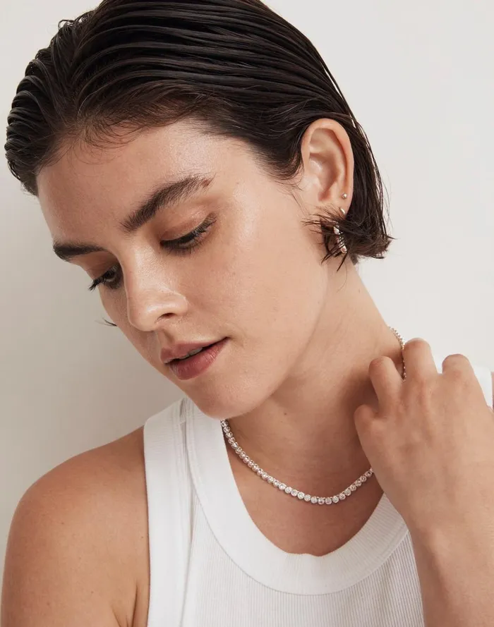 Women Jewelry Madewell The Tennis Collection Bezel Set Crystal Necklace Polished Silver