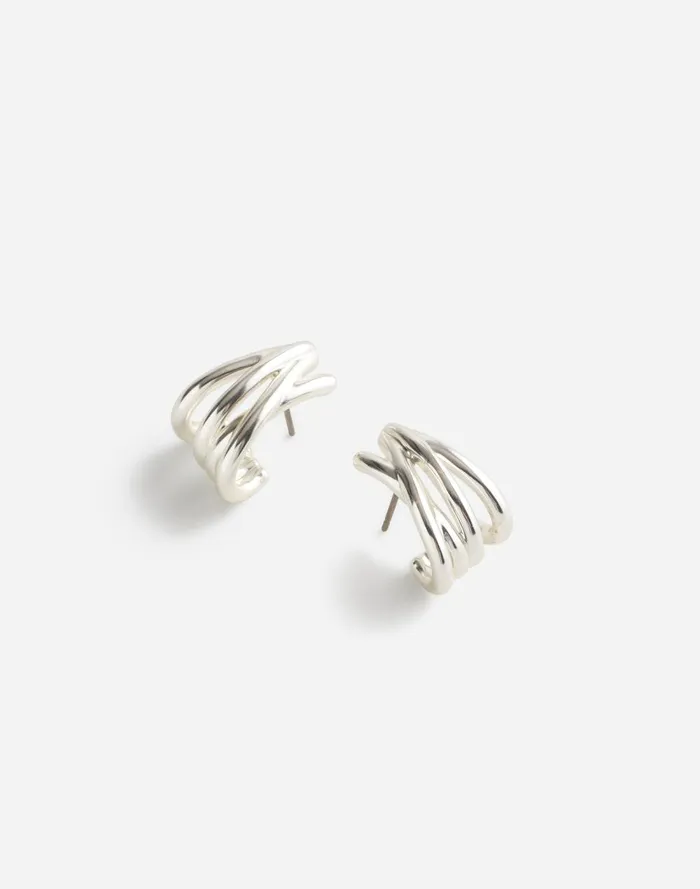Women Jewelry Madewell Wraparound Statement Stud Earrings Light Silver Ox