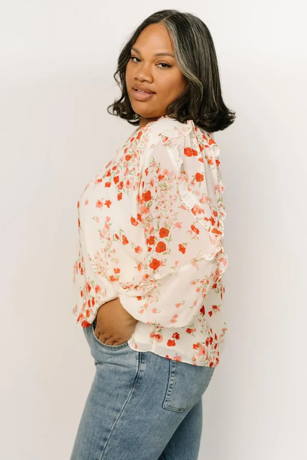 Women Karlie Long Sleeve Ruffle Top Ivory Red Multi Baltic Born Blouses and Shirts Women Karlie Long Sleeve Ruffle Top Ivory Red Multi Baltic Born Blouses and Shirts