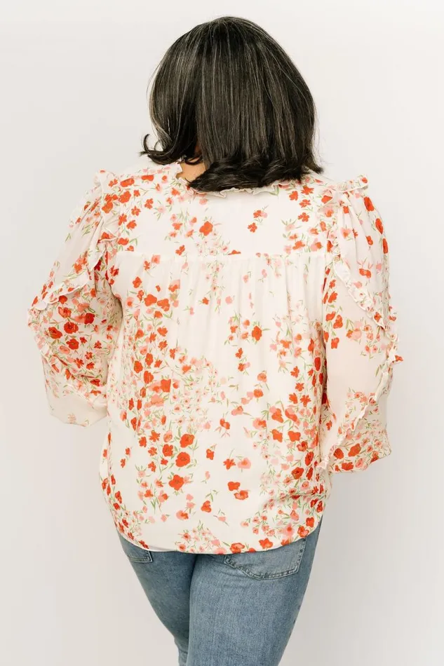 Women Karlie Long Sleeve Ruffle Top Ivory Red Multi Baltic Born Blouses and Shirts Women Karlie Long Sleeve Ruffle Top Ivory Red Multi Baltic Born Blouses and Shirts
