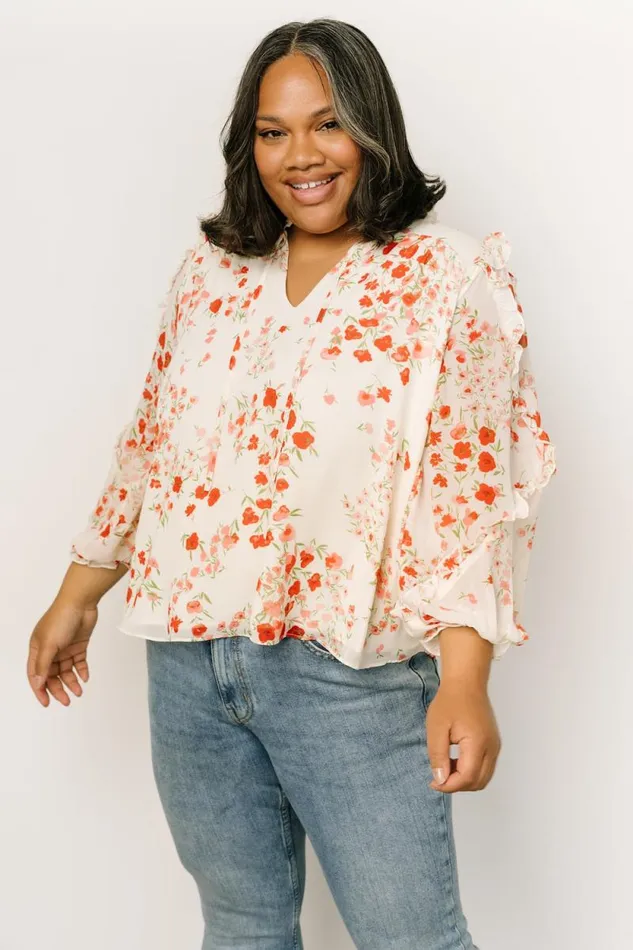 Women Karlie Long Sleeve Ruffle Top Ivory Red Multi Baltic Born Blouses and Shirts Women Karlie Long Sleeve Ruffle Top Ivory Red Multi Baltic Born Blouses and Shirts