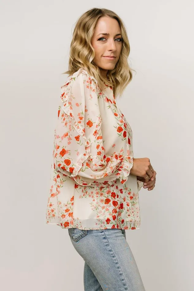 Women Karlie Long Sleeve Ruffle Top Ivory Red Multi Baltic Born Blouses and Shirts Women Karlie Long Sleeve Ruffle Top Ivory Red Multi Baltic Born Blouses and Shirts