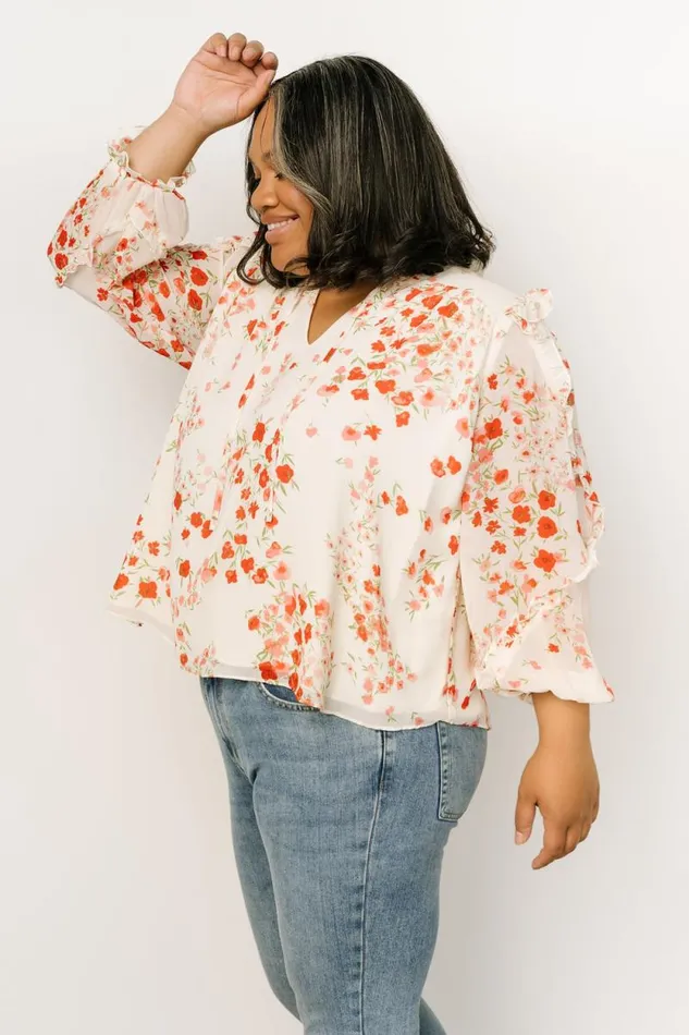 Women Karlie Long Sleeve Ruffle Top Ivory Red Multi Baltic Born Blouses and Shirts Women Karlie Long Sleeve Ruffle Top Ivory Red Multi Baltic Born Blouses and Shirts