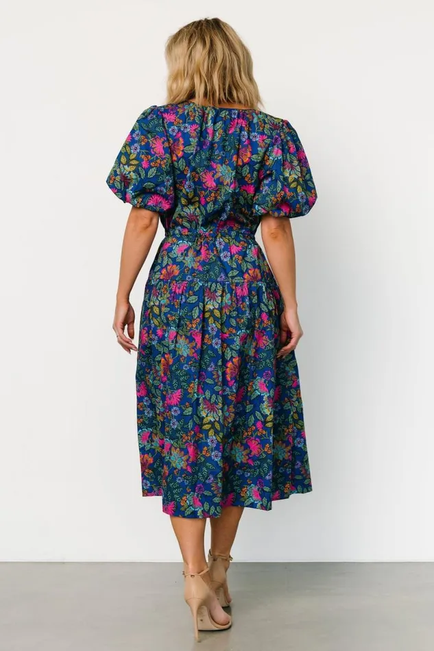 Women Karol Puff Sleeve Midi Dress Blue Multi Baltic Born Midi Dresses