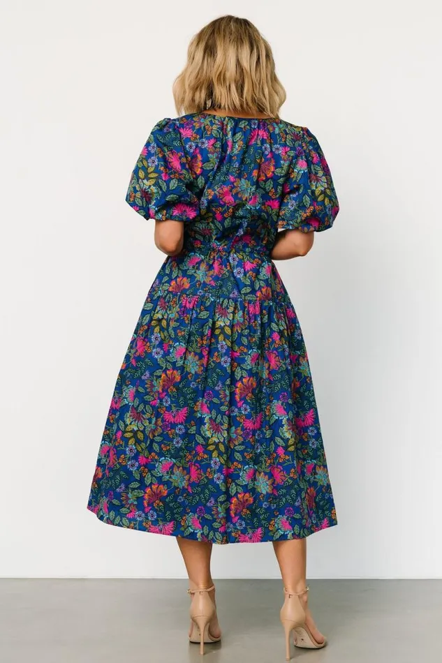 Women Karol Puff Sleeve Midi Dress Blue Multi Baltic Born Midi Dresses
