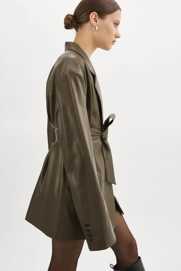 Women Kassandra Faux Leather Oversized Blazer Khaki LAMARQUE Dresses