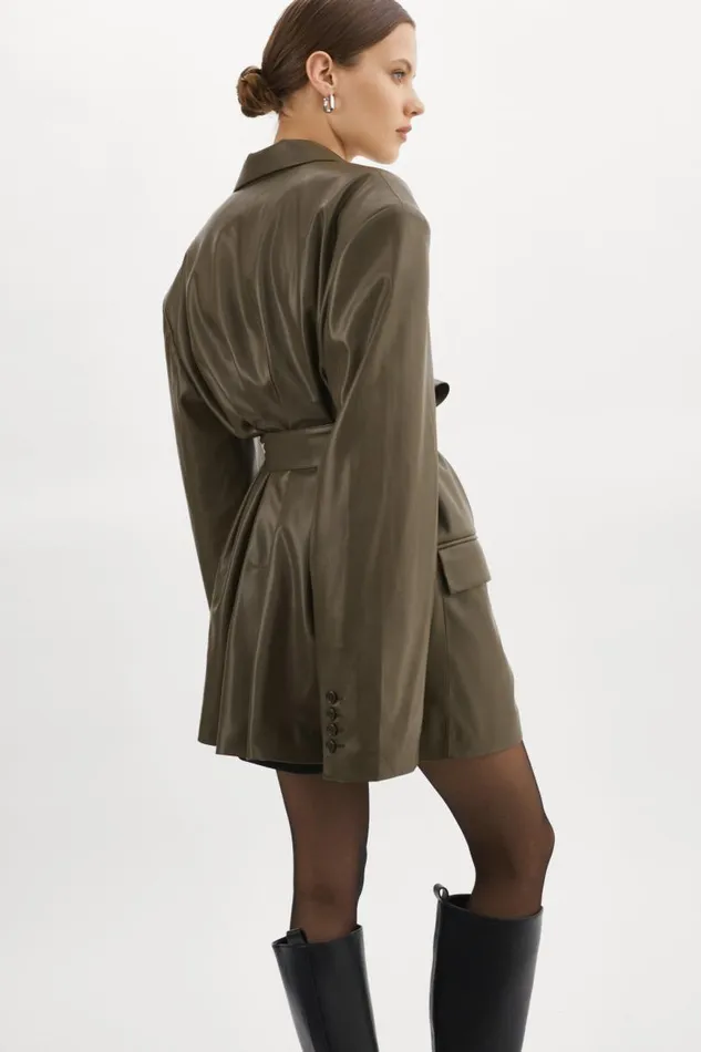 Women Kassandra Faux Leather Oversized Blazer Khaki LAMARQUE Dresses
