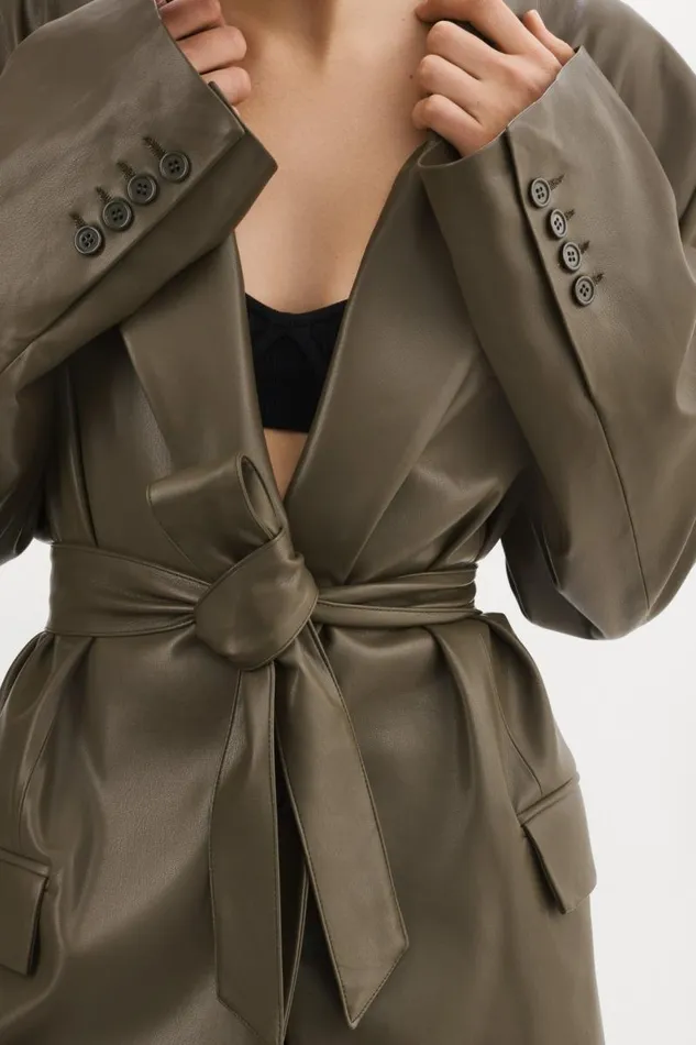 Women Kassandra Faux Leather Oversized Blazer Khaki LAMARQUE Dresses