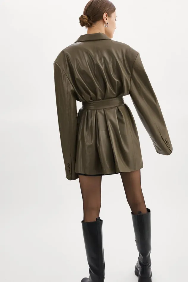Women Kassandra Faux Leather Oversized Blazer Khaki LAMARQUE Dresses