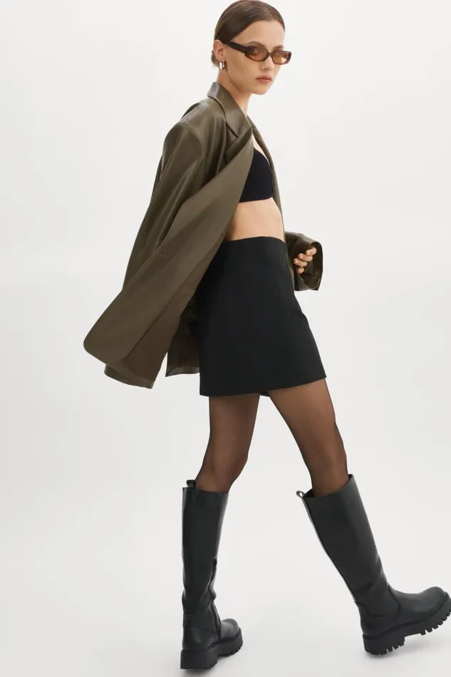 Women Kassandra Faux Leather Oversized Blazer Khaki LAMARQUE Dresses