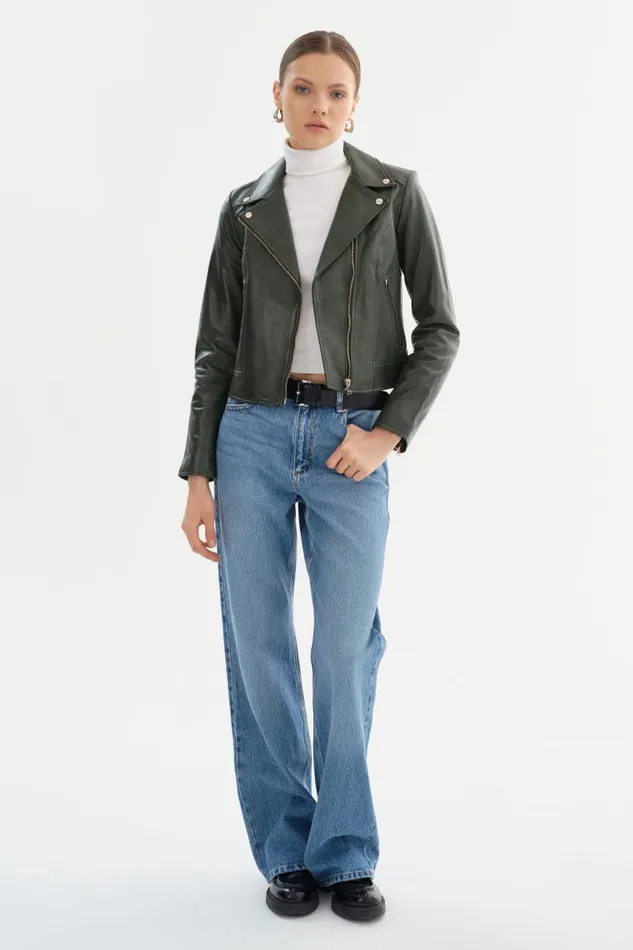 Women KELSEY Biker Leather Jacket Champagne Hardware Dark Olive LAMARQUE Leather Jackets Women KELSEY Biker Leather Jacket Champagne Hardware Dark Olive LAMARQUE Leather Jackets