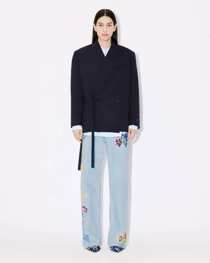 Women Kimono Blazer In Virgin Wool Midnight Blue Kenzo Jackets And Coats