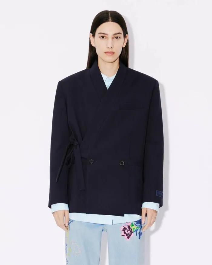 Women Kimono Blazer In Virgin Wool Midnight Blue Kenzo Jackets And Coats
