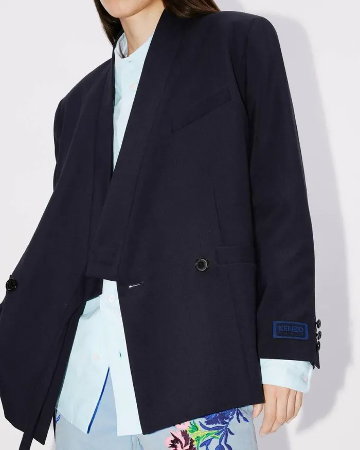 Women Kimono Blazer In Virgin Wool Midnight Blue Kenzo Jackets And Coats