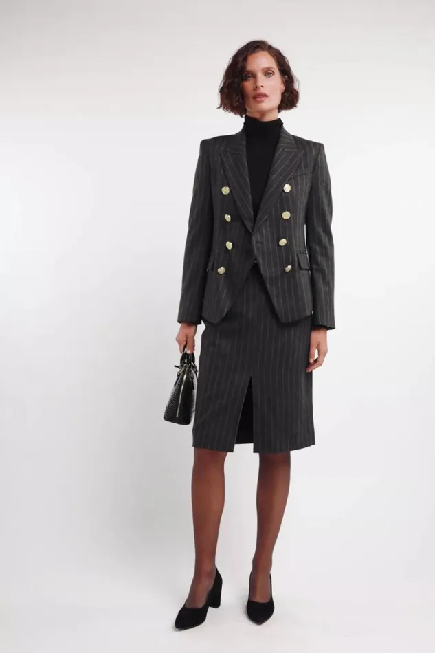 Women Knightsbridge Blazer Charcoal Pinstripe Holland Cooper Tailoring