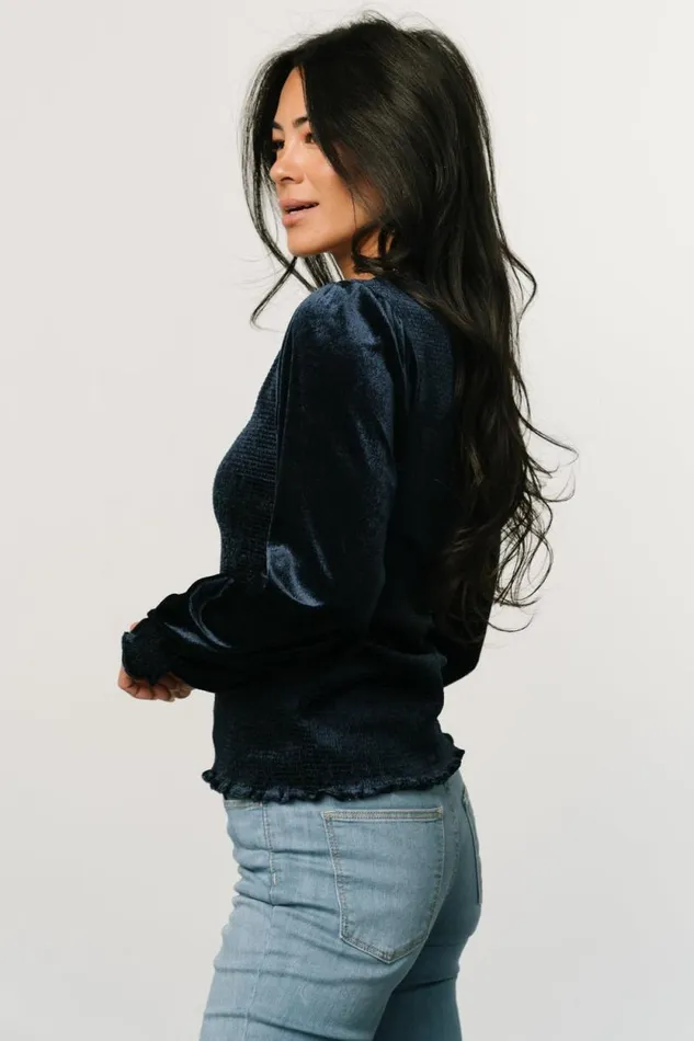 Women Kyler Smocked Velvet Top Navy Baltic Born Blouses and Shirts Women Kyler Smocked Velvet Top Navy Baltic Born Blouses and Shirts