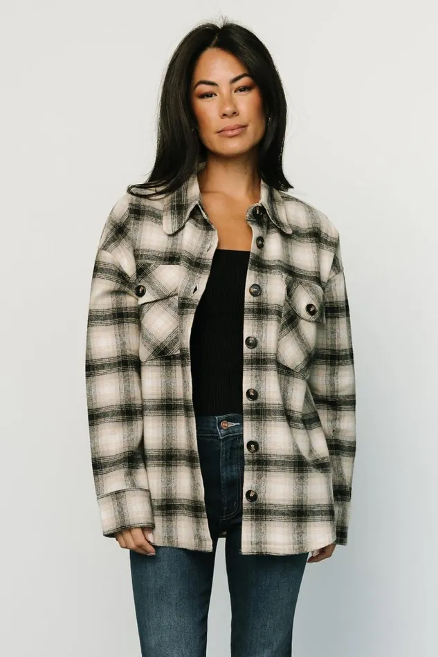 Women Lanier Plaid Shacket Taupe Multi Baltic Born Outerwear