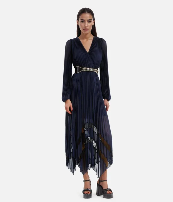 Women Long Blue Navy Pleated Dress THE KOOPLES Dresses and Jumpsuits