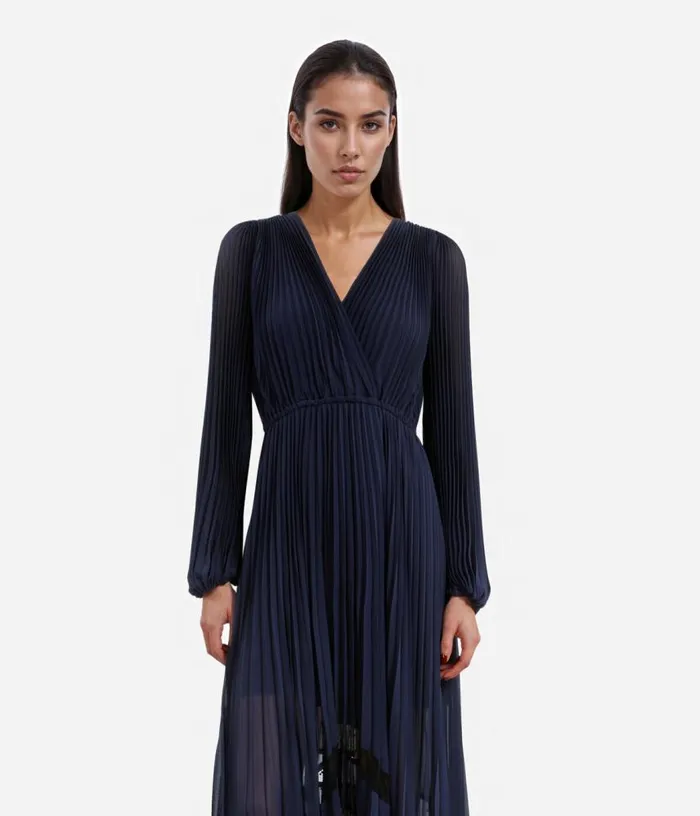 Women Long Blue Navy Pleated Dress THE KOOPLES Dresses and Jumpsuits