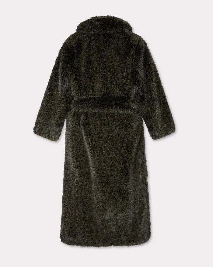 Women Long Fake Fur Belted Coat Dark Brown Kenzo Jackets And Coats