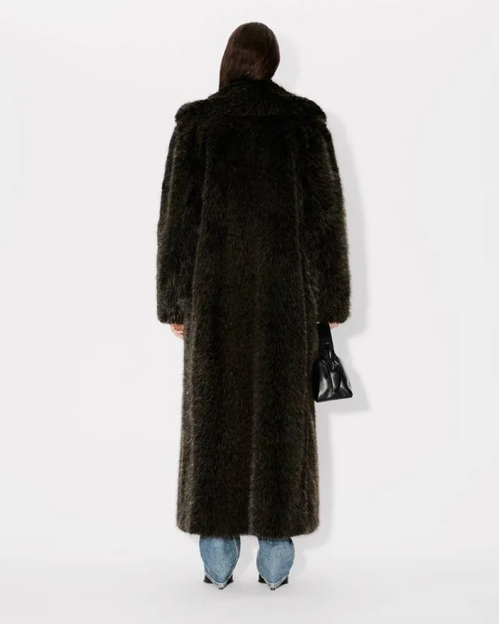 Women Long Fake Fur Belted Coat Dark Brown Kenzo Jackets And Coats