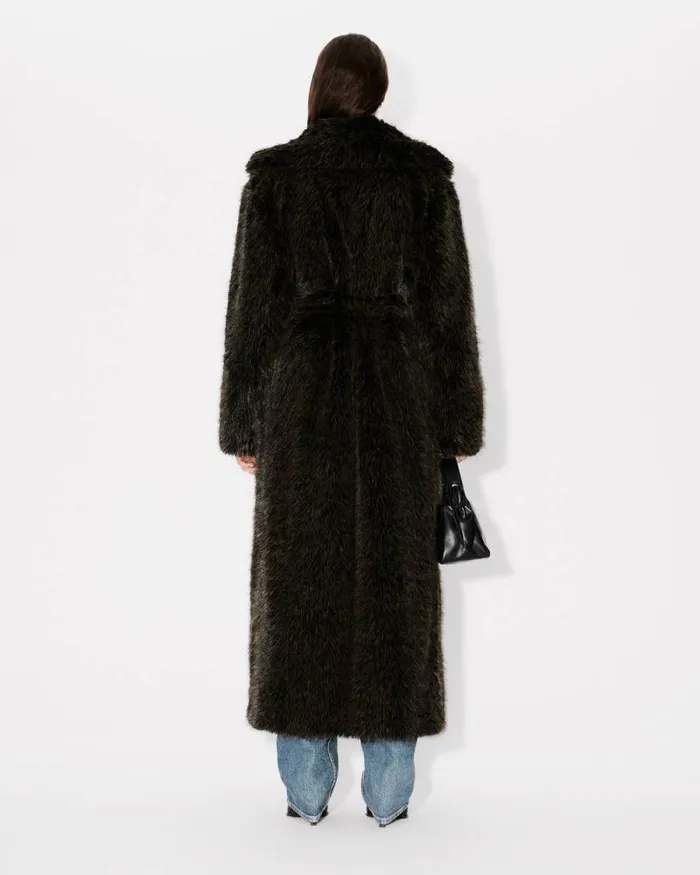Women Long Fake Fur Belted Coat Dark Brown Kenzo Jackets And Coats