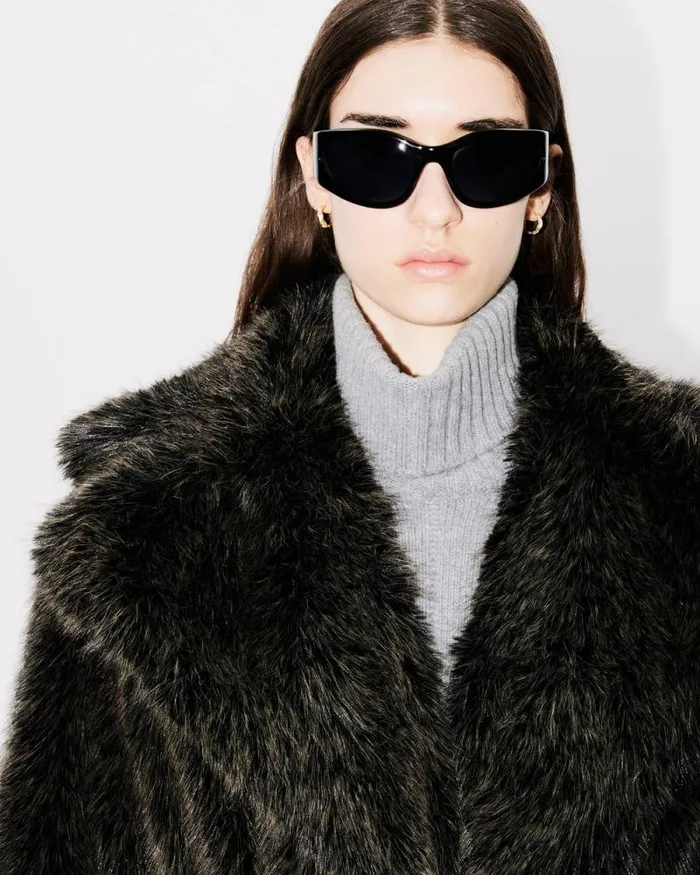 Women Long Fake Fur Belted Coat Dark Brown Kenzo Jackets And Coats