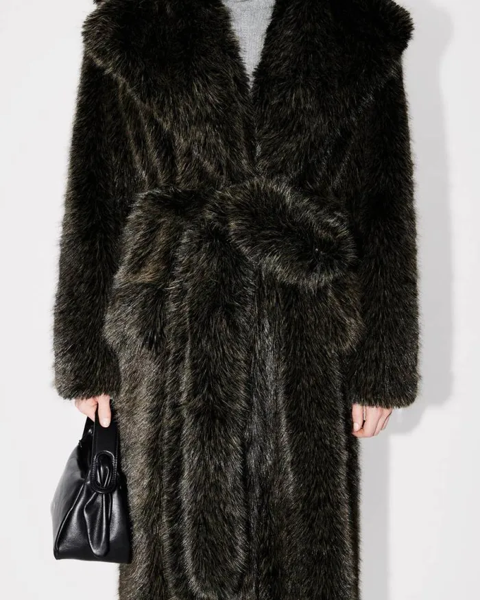 Women Long Fake Fur Belted Coat Dark Brown Kenzo Jackets And Coats