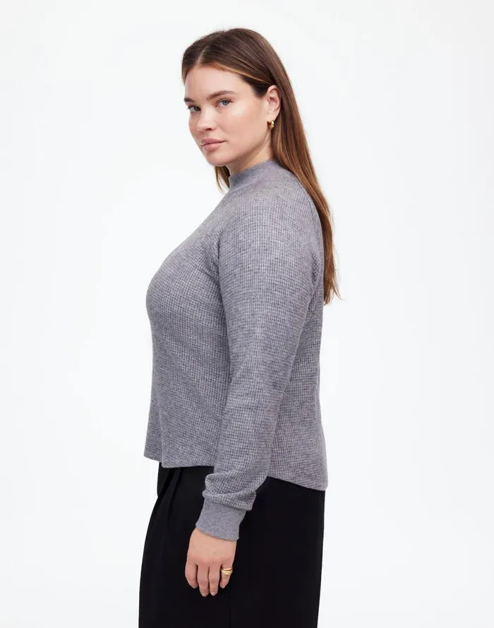 Women Loungewear Madewell Plus WaffleKnit LongSleeve Crewneck Tee Hthr Charcoal